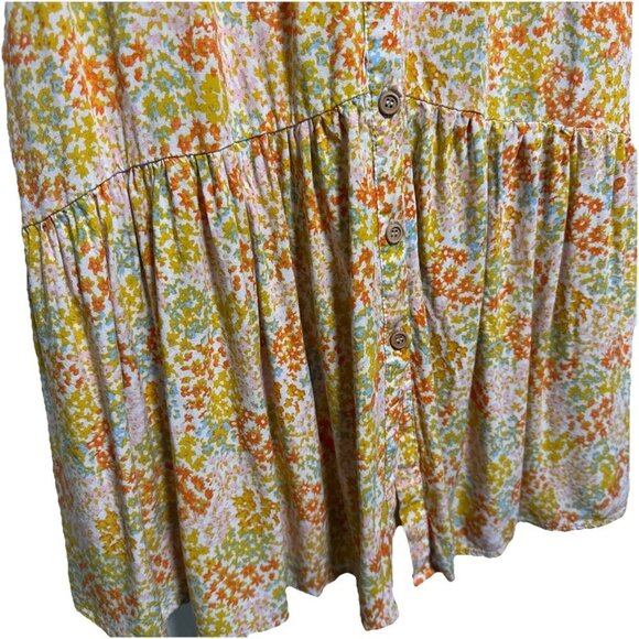 Mimi Chica Medium Yellow Orange Ditsy Floral Sleeveless Button Down Dress Boho - Picture 8 of 14
